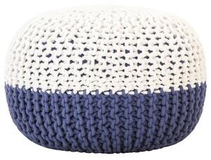 Ručne pletená taburetka modro-biela 50x35 cm bavlnená