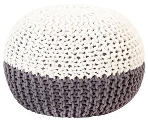 Ručne pletená taburetka antracitovo-biela 50x35 cm bavlnená