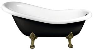 Polysan RETRO voľne stojaca vaňa 147x69, 5x67, 5cm, nohy bronz, čierna / biela (RAL9005)