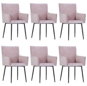 Jedálenské stoličky s opierkami 6 ks ružové zamatové