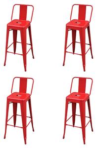 Barové stoličky 4 ks, červené, oceľ