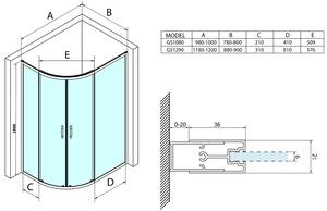 Gelco, SIGMA SIMPLY štvrťkruhová sprchová zástena 1200x900mm, R550, číre sklo, GS1290