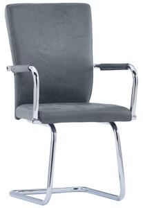 Jedálenské stoličky, perová kostra 6 ks, semišovo sivé, umelá koža