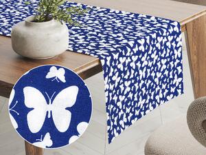 Biante Bavlnený behúň na stôl Sandra SA-376 Biele motýliky na modrom 20x140 cm