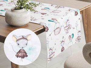 Biante Detský bavlnený behúň na stôl Sandra SA-372 Myšky a konvičky na bielom 20x140 cm