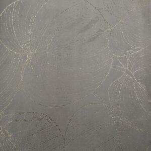 Zamatový stredový obrus s lesklou potlačou listov sivej farby Sivá