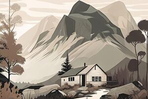 Obraz škandinávska chata v horách