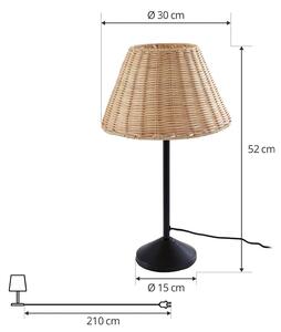 Stolná lampa Lindby Zyralia, farba dreva, ratan, Ø 30 cm