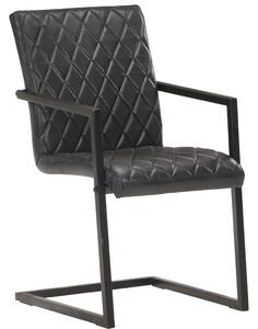 Jedálenské stoličky, perová kostra 6 ks, čierne, pravá koža