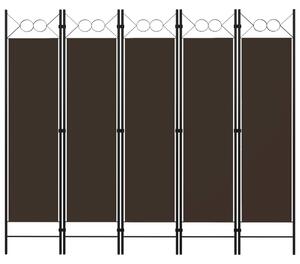 Paraván s 5 panelmi, hnedý 200x180 cm