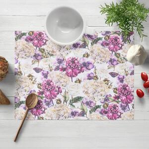 Biante Dekoračné prestieranie na stôl PML-108 Fialové kvety s motýlikmi na bielom 30x40 cm