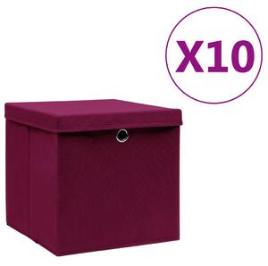 Úložné boxy s vekom 10 ks, 28x28x28 cm, tmavočervené