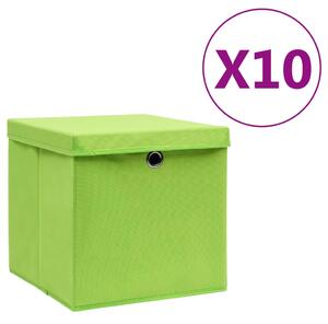 Úložné boxy s vekom 10 ks, 28x28x28 cm, zelené