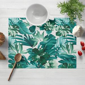 Biante Bavlnené prestieranie na stôl Sandra SA-484 Modro-zelené kvety a listy monstery na bielom 30x40 cm