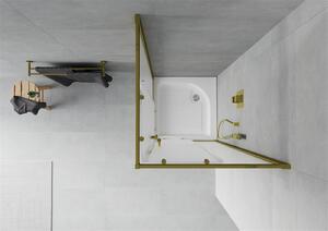 Mexen Rio, štvorcový sprchovací kút s posuvnými dverami 70 (dvere) x 70 (dvere) x 190 cm, 5mm sklo námraza, zlatý profil + biela sprchová vanička RIO, 860-070-070-50-30-4510