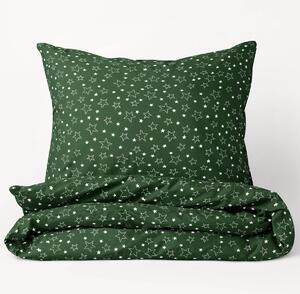 Goldea vianočné bavlnené posteľné obliečky - vzor x-29 biele hviezdičky na zelenom 140 x 200 a 70 x 90 cm