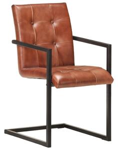 Jedálenské stoličky, perová kostra 4 ks, hnedé, pravá koža