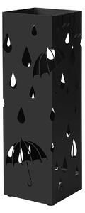 Kovový držiak na dáždniky, štvorcový s háčikmi a odkvapkávačom, čierny