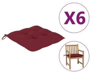 Podložky na stoličku 6 ks, vínovo červené 50x50x7 cm, látka