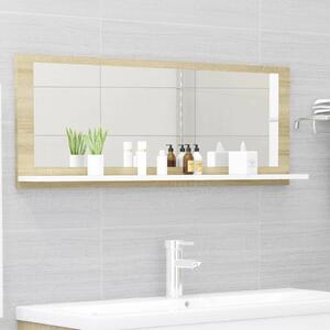 Kúpeľňové zrkadlo, biele a sonoma 100x10,5x37 cm, drevotrieska