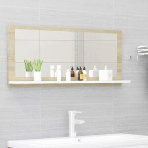 Kúpeľňové zrkadlo, biele a sonoma 90x10,5x37 cm, drevotrieska