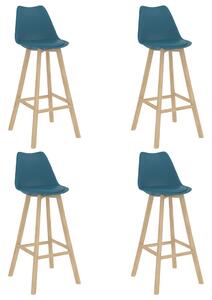 Barové stoličky 4 ks tyrkysové PP a masívne bukové drevo