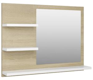 Kúpeľňové zrkadlo, biele a sonoma 60x10,5x45 cm, drevotrieska
