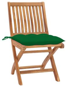 Záhradné stoličky 2 ks, zelené podložky, tíkový masív