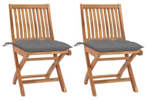 Záhradné stoličky 2 ks, sivé podložky, tíkový masív