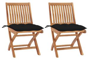 Záhradné stoličky 2 ks, čierne podložky, tíkový masív