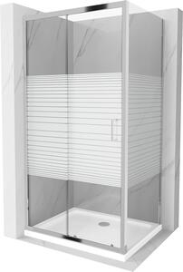 Mexen APIA, sprchový kút s posuvnými dverami 130 (dvere) x 100 (stena) cm, 5mm číre-pásy sklo, chrómový profil + slim sprchová vanička 5cm, 840-130-100-01-20-4010