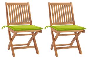 Záhradné stoličky 2 ks s jasnozelenými podložkami tíkový masív