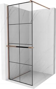 Mexen, Mexen Kioto+ ścianka prysznicowa z półką i relingiem 80 x 200 cm, transparent/czarny wzór 8 mm, różowe złoto - 800-080-121-60-77