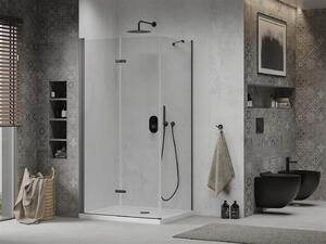 Mexen Lima, sprchovací kút so skladacími dverami 80 (dvere) x 110 (stena) cm, 6mm číre sklo, čierny profil + slim sprchová vanička biela s čiernym sifónom, 856-080-110-70-00-4010B