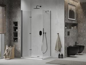 Mexen Lima, sprchovací kút so skladacími dverami 70 (dvere) x 80 (stena) cm, 6mm číre sklo, čierny profil + slim sprchová vanička biela s čiernym sifónom, 856-070-080-70-00-4010B