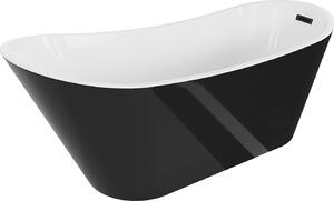 Mexen Alta, voľne stojaca vaňa 170 x 75 cm + čierna odtoková zátka a prepadový otvor, čierna - biela, 52141707575-B