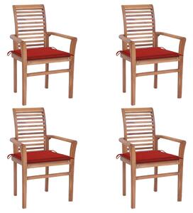 Jedálenské stoličky 4 ks červené podložky tíkový masív
