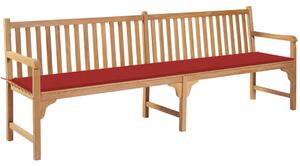 Záhradná lavička s červeným vankúšom 240 cm tíkový masív