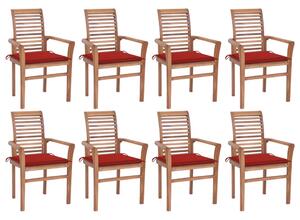 Jedálenské stoličky 8 ks červené podložky tíkový masív