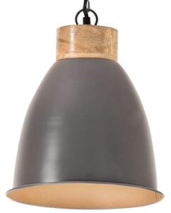 Industriálna závesná lampa sivá železo a masívne drevo 23 cm E27