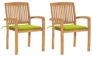 Záhradné stoličky 2 ks s jasnozelenými podložkami tíkový masív