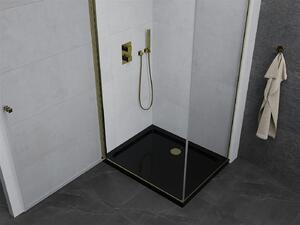 Mexen Pretoria, sprchovací kút 90 (dvere) x 100 (stena) cm, 6mm číre sklo, zlatý profil + čierna sprchová vanička, 852-090-100-50-00-4070G