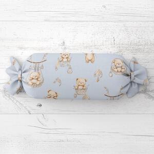Biante Detský vankúš valec bonbon Sandra SA-615 Medvedíky v košíčkoch na modrom 15x40 cm