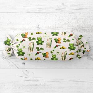 Biante Detský vankúš valec bonbon Sandra SA-609 Žabky a slimáky na bielom 15x60 cm