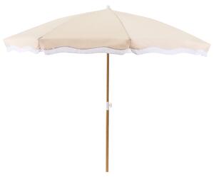Záhradný slnečník béžový tkanina ⌀ 232 cm oceľová tyč efekt dreva štýlový moderný exteriér