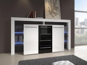 Mirjan24 Komoda Ravido II Plus, Farby: biela / čierny lesk 5902928070972