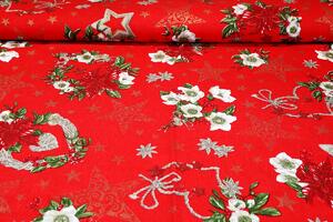 Vianočný behúň na stôl Vianočné ruže na červenom 50x150 cm