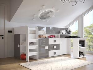 Mirjan24 Poschodová posteľ s písacím stolom Tomson 1, Rozmer matraca: bez matraca, Farby: biela / sivý lesk + biely lesk 5902928922899