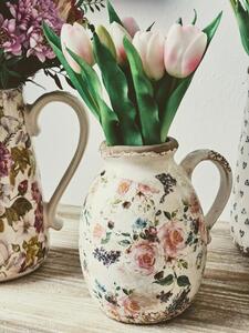 Béžový keramický dekoratívny džbán s ružami Rosina M - 17*13*18 cm - Clayre & Eef