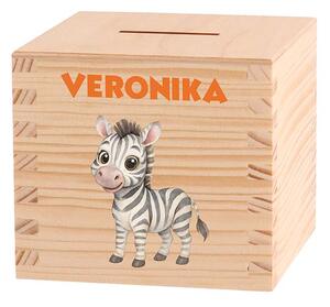 ČistéDrevo Detská drevená pokladnička - Africké dobrodružstvo Zvoľte zvieratko: Zebra